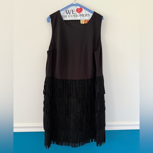 DKNY Women’s Black Fringe Dress with Tiered Design - Picture 4 of 9